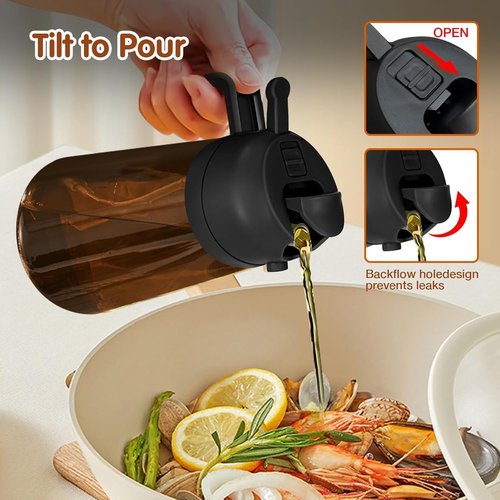 Glass Olive Oil Sprayer by [Brand Name] - 2-in-1 Dispenser for Cooking, Air Fryer, BBQ | 16oz Black