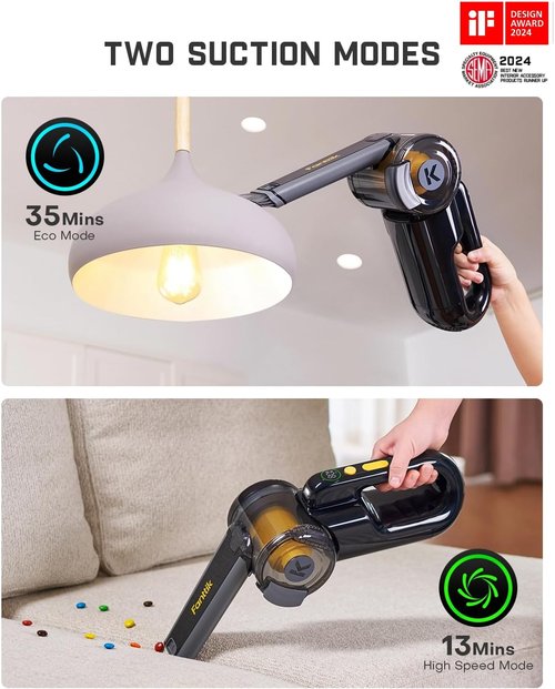 Fanttik Fold V10 APEX Cordless Car Vacuum - 17000Pa Suction Power, Smart LED Display, Portable Design for Home & Pet Use