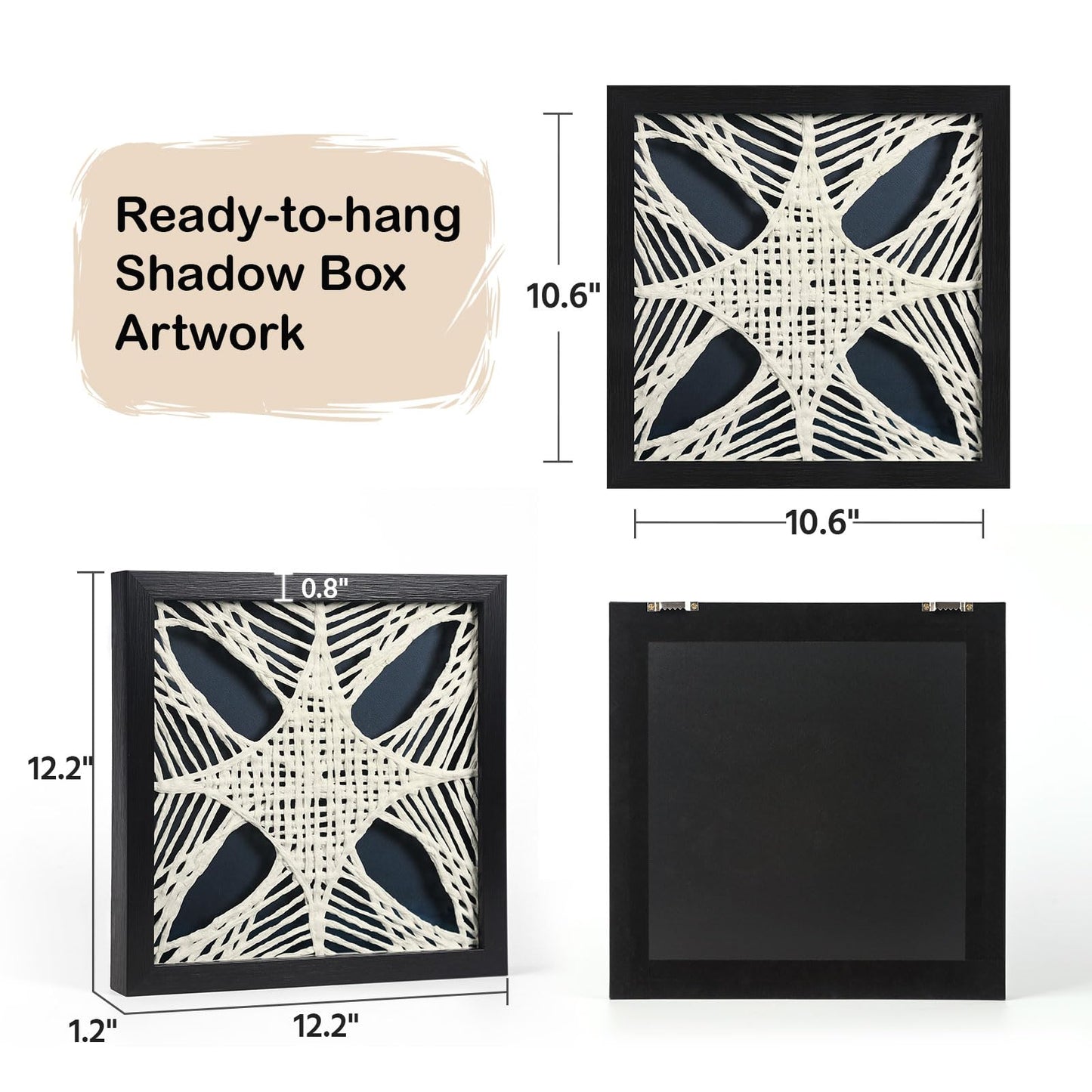 FOLKOR Abstract Framed Wall Art for Modern Home Office, 3 Pack 12" Rice Paper Black and White Wall Decor for Living Room Bedroom Entryway, Geometric Wall Hanging Shadow Box Artworks Accent Gift