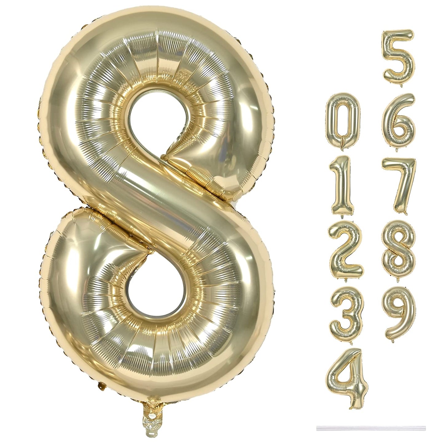 Champagne Gold 8 Balloons, 40" Giant Helium Foil Number 0-9 Light Gold Birthday Balloon for Boys Girls, Self Inflating Digit 8 Balloons for Women Men Anniversary Graduation Party Decorations Supplies