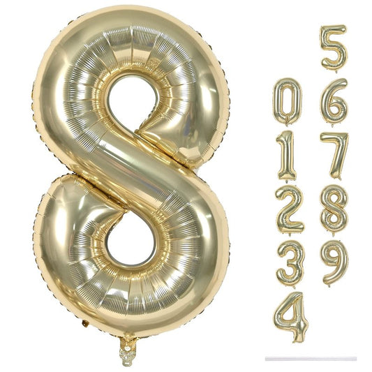 Champagne Gold 8 Balloons, 40" Giant Helium Foil Number 0-9 Light Gold Birthday Balloon for Boys Girls, Self Inflating Digit 8 Balloons for Women Men Anniversary Graduation Party Decorations Supplies