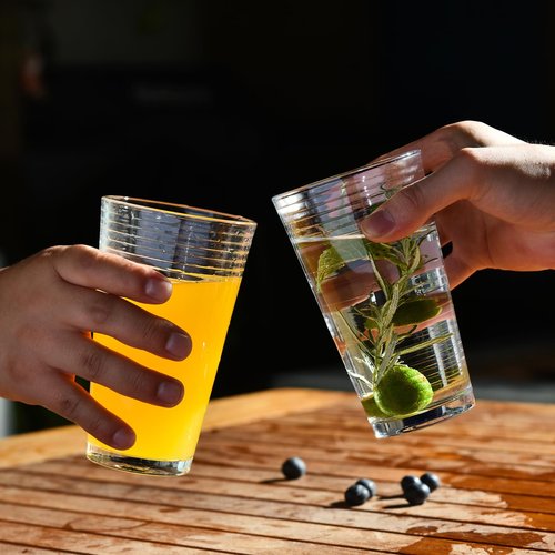 ALINK 16 oz Drinking Glasses, Set of 6 Highball Glasses, Ribbed Glassware Glass Cups, Water Glasses for Beer, Iced Coffee Cups, Cocktail Glasses, Wine, Iced Tea, Dishwasher Safe