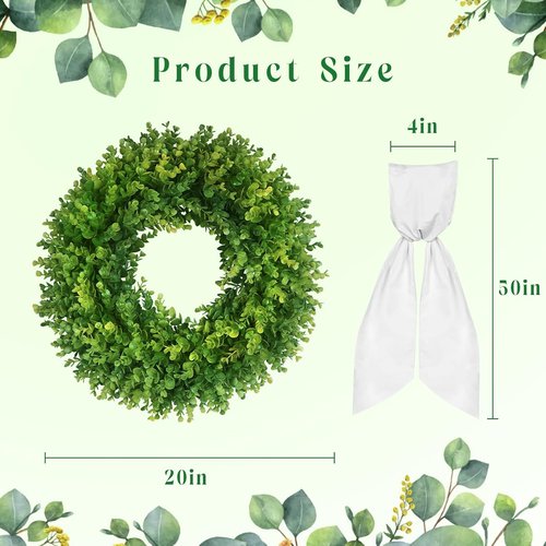 Boxwood Wreaths - 20'' Artificial Spring & Summer Wreath for All Seasons | Farmhouse & Wedding Decor
