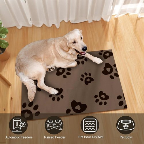 BLESWIN Pet Feeding Mat - Waterproof & Non-Slip Dog Bowl Mat | 12"x20" Brown for Messy Drinkers