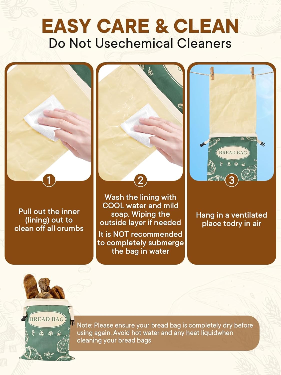 Skiennix Reusable Beeswax Bread Bags - 2 Pack Large 17x13 Inch for Homemade Bread | Freezer Safe Storage