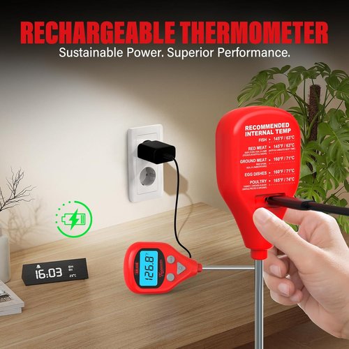 AWLKIM Digital Meat Thermometer - Rechargeable Instant Read with 40-Inch Probe | IP67 Waterproof, Audible Alarm
