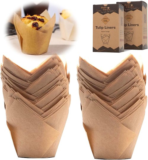 Bake Choice Large Natural Tulip Cupcake Liners - 200 Pcs Baking Muffin Wrappers for Parties