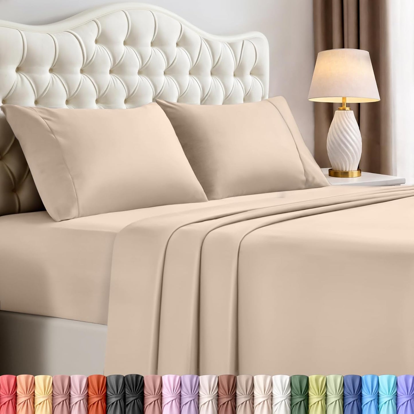 Utopia Bedding Queen Size Sheet Set - Soft & Breathable 4-Piece Microfiber Bed Sheets | Oeko-Tex Certified (Beige)