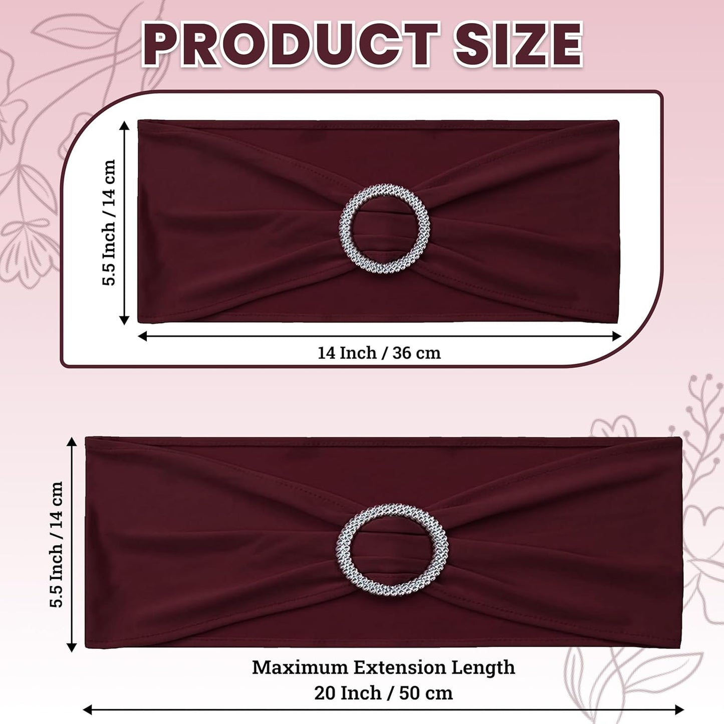 MDS Premium Spandex Chair Sashes - Universal Stretch Covers with Buckle Slider | Pack of 50 - Burgundy