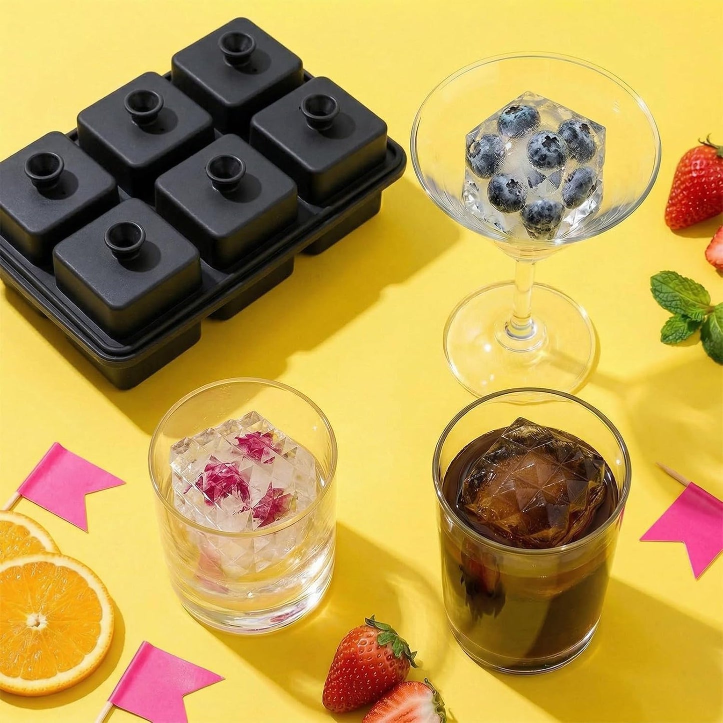 Rhomboid Square Ice Cube Tray by [Brand Name] - 2-Inch Food-Grade Silicone Molds for Cocktails & Whiskey | Stackable & Reusable