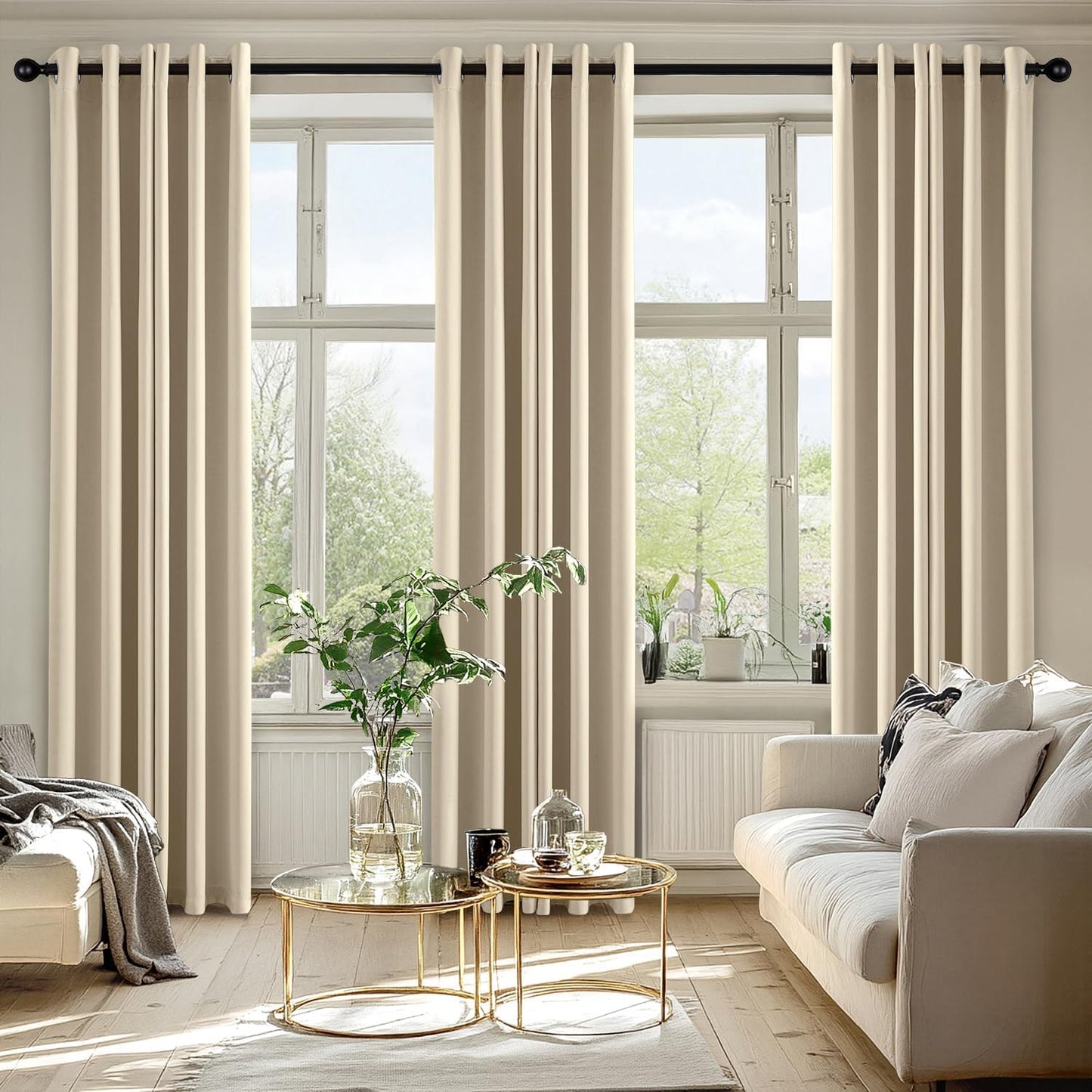MIULEE Blackout Curtains - Cream Beige Thermal Insulated Drapes | 84-Inch Long, 2 Panels, Noise Reduction