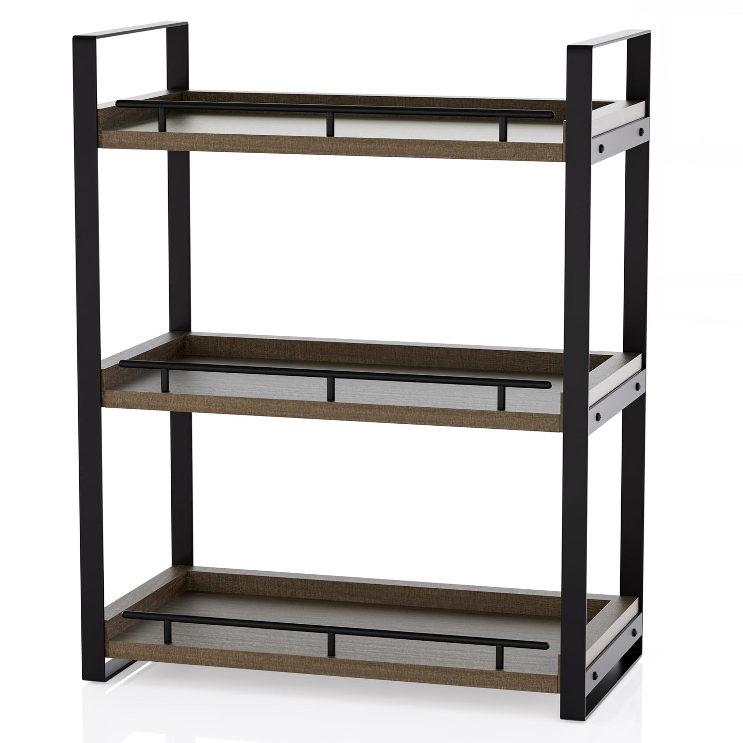 CeleVista Bathroom Counter Organizer, 3 Tier Wood Countertop Shelf for Vanity, Skincare, Makeup, Kitchen Coffee and Sink Storage, with Durable Metal Bracket (Dark Brown)