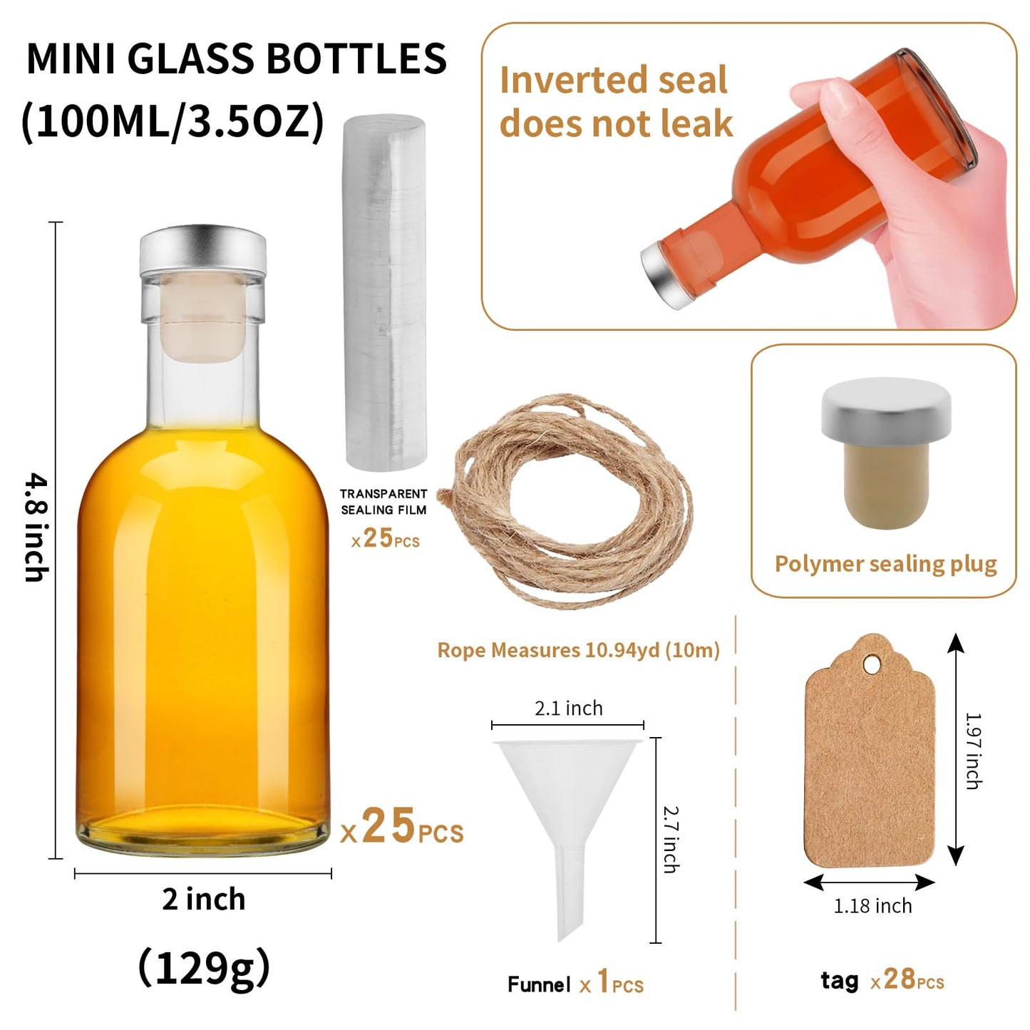 eispap 25 Pcs 3.5OZ Mini Glass Liquor Bottles with Lids Small Glass Wine Bottle Reusable Empty Alcohol Bottles with Aluminum Silver Cap for Christmas Birthday Weddings (100ML 3.5OZ 25PC)