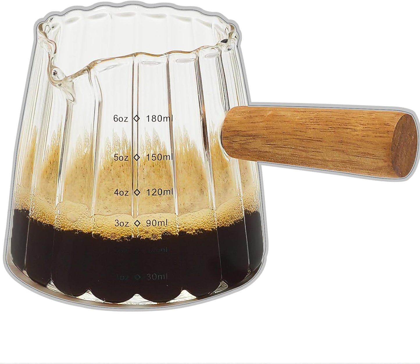 TIWPAJS Espresso Cups - 6oz V-Shaped Shot Glasses for Perfect Espresso | Includes Ribbed Frothing Pitcher & Measuring Cup