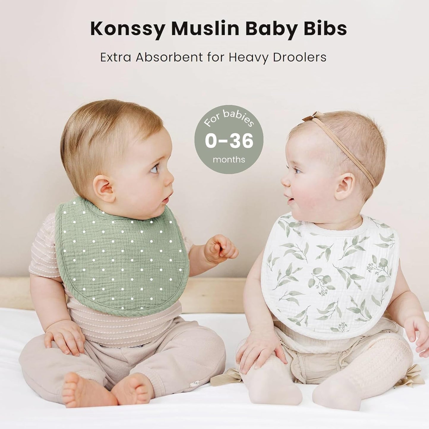 Konssy Muslin Baby Bibs - 8 Pack Soft Absorbent Bandana Bibs for Teething | Unisex Cotton Set