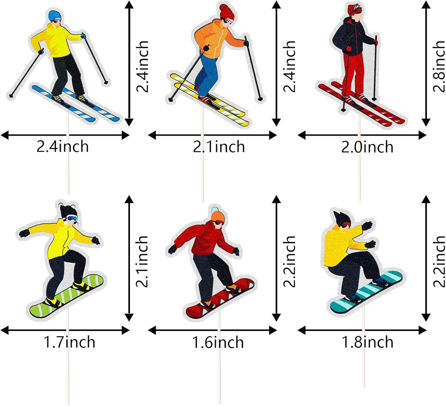 Skiennix Ski Theme Cupcake Toppers - Rainbow Glitter Decorations for Birthday Parties | 18 PCS