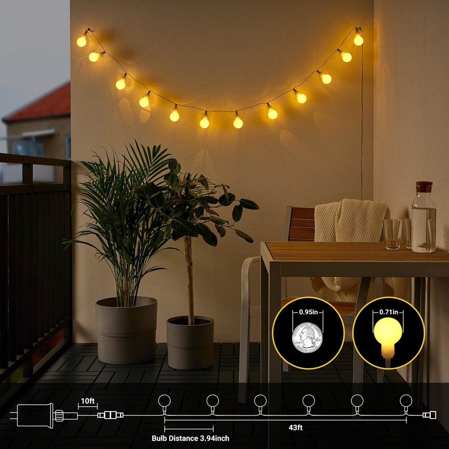 100 LED Connectable Globe String Lights Indoor Bedroom, 33ft Warm White String Lights with Remote Plug in, 8Mode Christmas Lights Outdoor Waterproof for Classroom Patio Party Dorm Decor