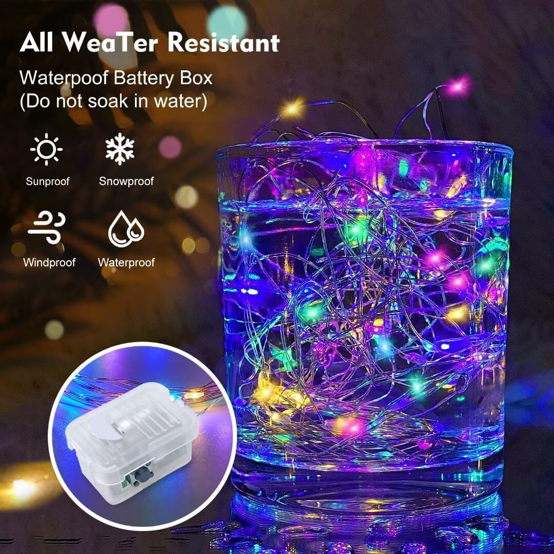 Pozzolanas 24-Pack Multi-Colored Fairy Lights - Battery Operated, 3 Modes, 7FT Waterproof String Lights for Weddings, Christmas & Parties