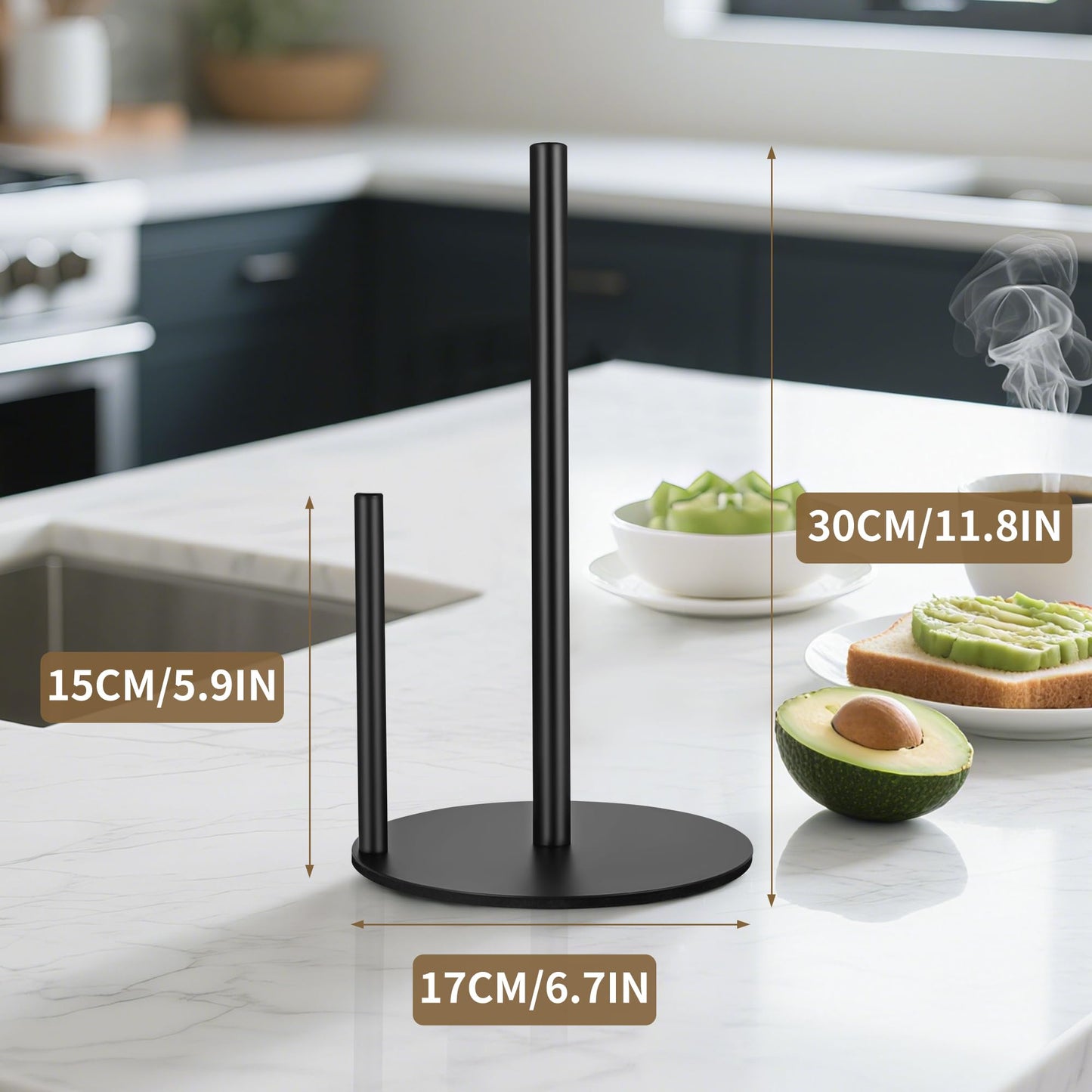 Paper Towel Holder Countertop, Paper Towel Holder Black, Stainless Steel Paper Towel Holders for Standard and Large Size Paper Rolls