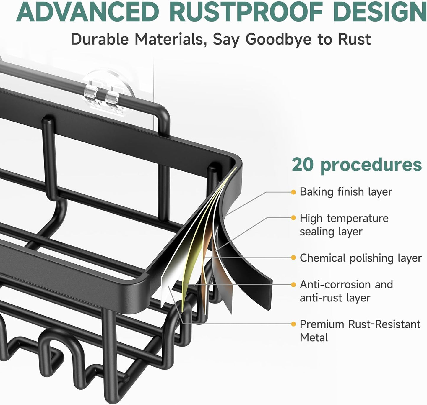 Veken Shower Head - High-Pressure Water Flow | Adjustable Spray Settings & Durable Shower Caddy