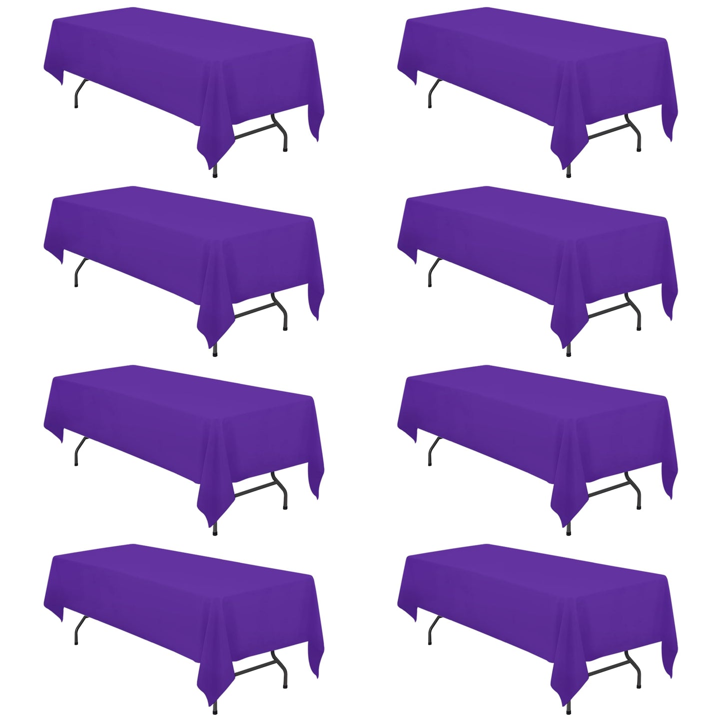 BRILLMAX 8 Pack Purple Tablecloths 60 x 126 Inch for 8ft Rectangle Tables - 150 GSM Polyester Fabric, 15" Standard Drop, Water, Stain & Wrinkle Resistant Cloth Cover for Wedding Dining Buffet