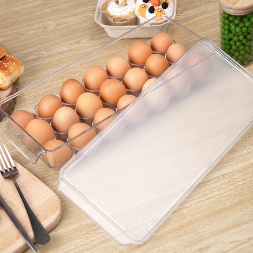 HANSGO Egg Holder for Refrigerator, Stackable Fridge Fresh Eggs Organizer Tray with Lid & Handles, Clear Plastic Deviled Egg Storage Drawer for Countertop, Containers, Stores 21 Egg