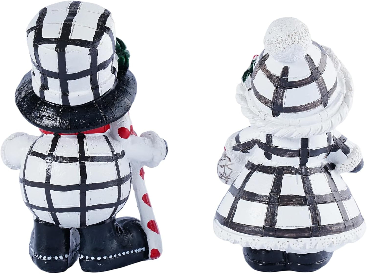 Snowman Figurines Set of 2 - Black and White Plaid Christmas Decorations for Home | Winter Decor