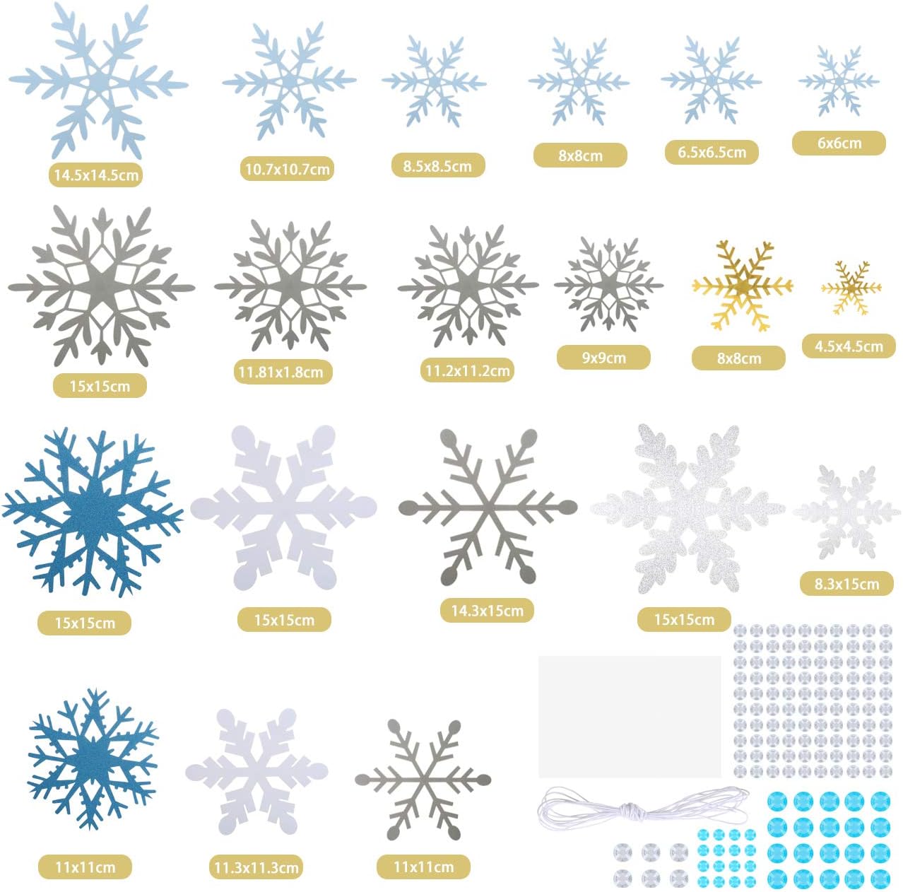 Skiennix 60-Piece Die Cut Snowflake Garland Set | DIY Christmas Ornaments & Decorations