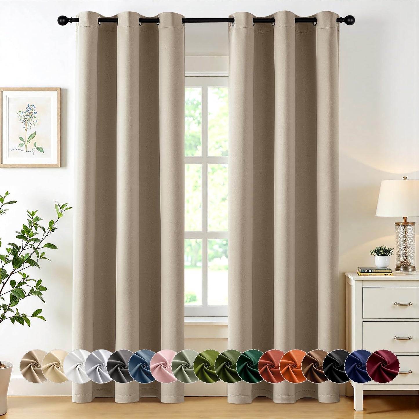 MIULEE Taupe Blackout Curtains - Thermal Insulated Room Darkening Drapes, 84 Inches Long, 2 Panels