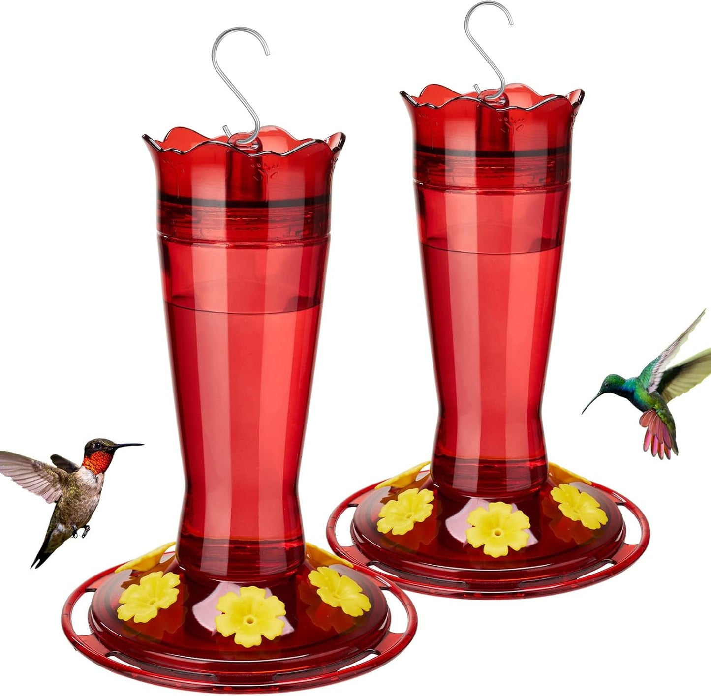 Kingsyard Glass Hummingbird Feeder - 14 oz Leak-Proof Design with Ant Moat & Bee-Proof Ports | 2-Pack Red