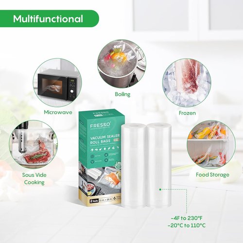 FRESKO Vacuum Sealer Bags Rolls - 11" x 20' | Heavy-Duty BPA-Free Food Storage & Sous Vide Bags