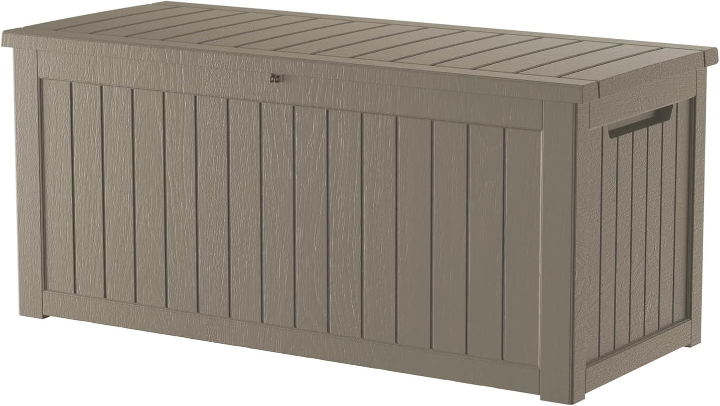 Regine Waterproof Outdoor Storage Box - 200 Gallon Lockable Resin Deck Bin for Pool Accessories & Garden Tools | Grey