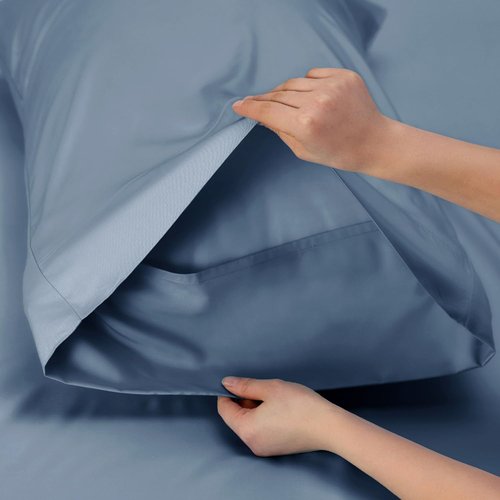 Bedsure Cooling Sheets - California King Sheet Set, Breathable Rayon from Bamboo, Deep Pocket Up to 16 Inches, Dusty Blue