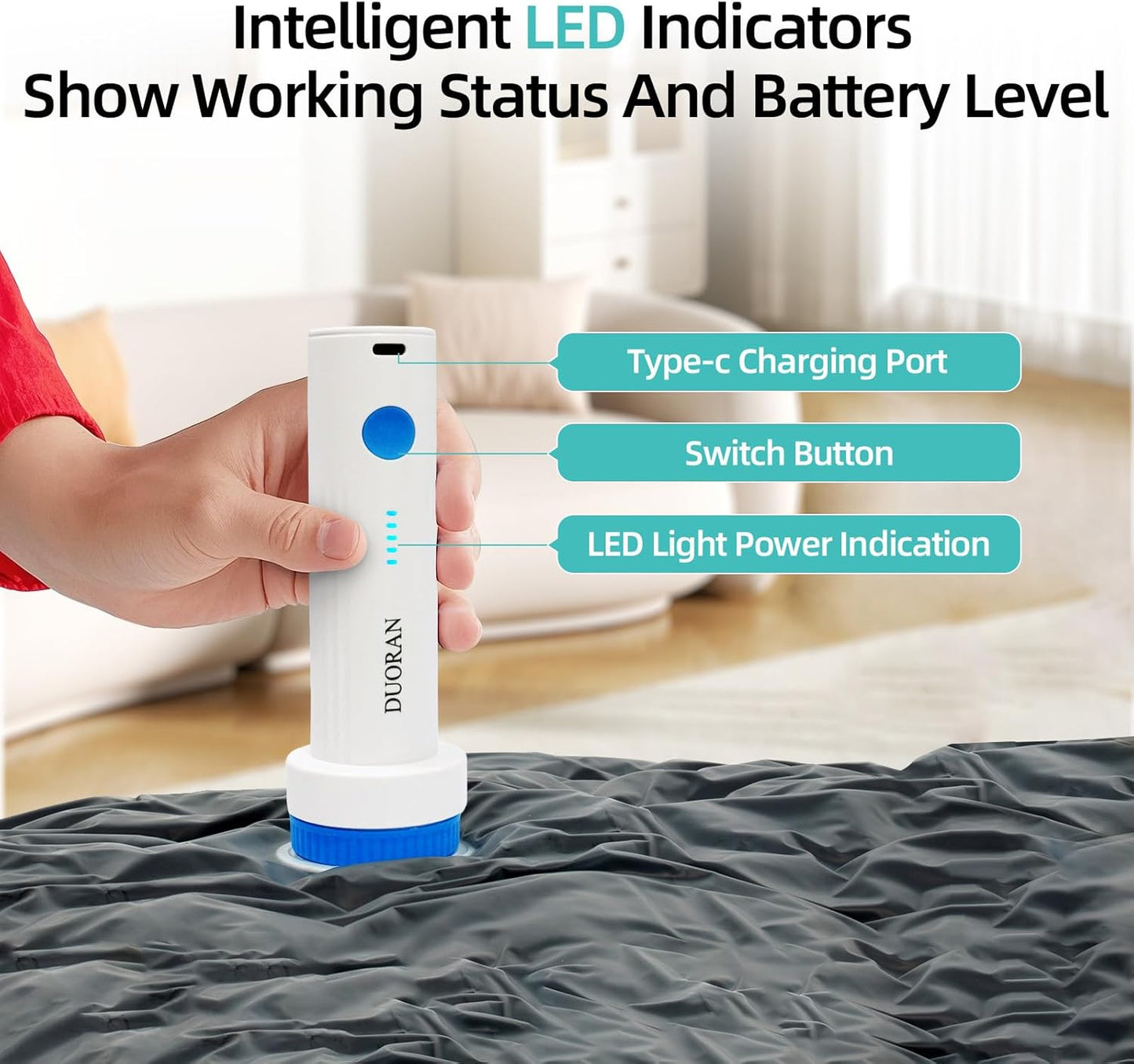 Skiennix Cordless Electric Vacuum Pump - Portable USB Rechargeable Air Pump for Travel Storage Bags | Ideal for Clothes, Blankets & Bedding