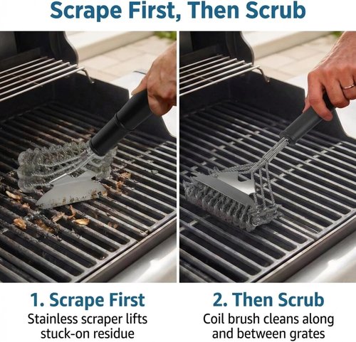 Bristle-Free Grill Brush - Reinforced Coil Cleaner with Long Handle for Safe BBQ Grates