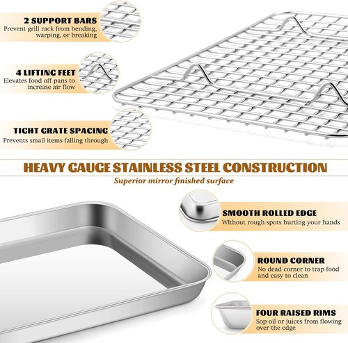 E-far Metal Toaster Oven Tray Set - 10.5”x8.3” Baking Sheet with Stainless Steel Rack for Cooking & Baking