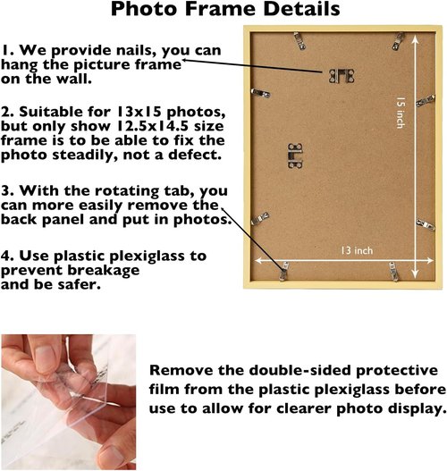 JCJMY 13x15 Gold Picture Frame - Wall Hanging for Horizontal or Vertical Display | Shatter-Resistant Plexiglass