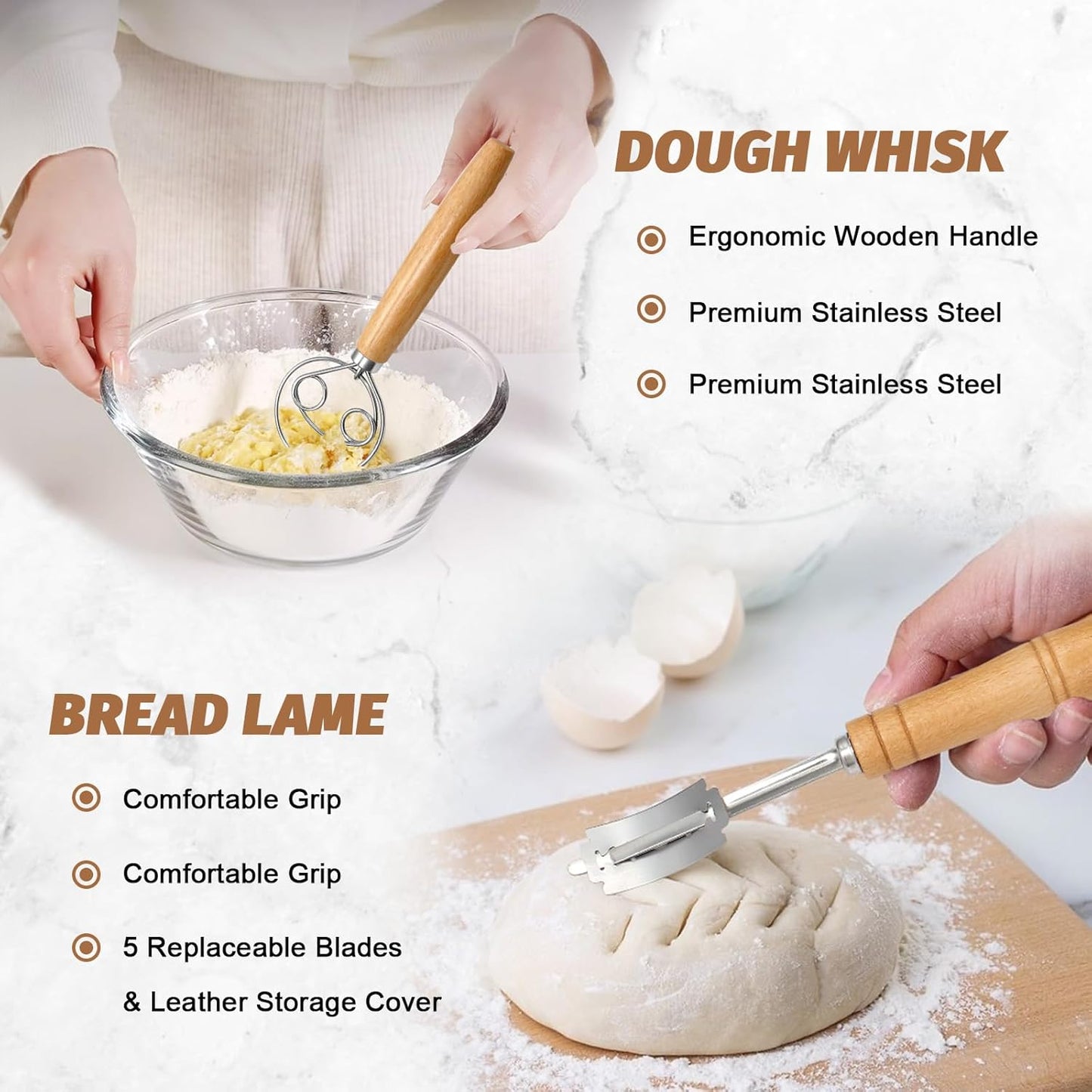 Proofing Basket Gift Set by Sourdough | 9" Round & 10" Oval Bannetons with Essential Baking Tools