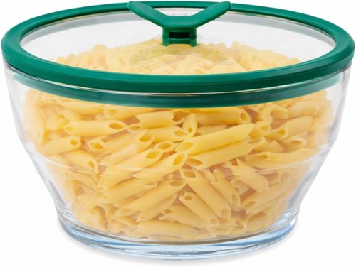 Anyday 8 Cup Glass Microwave Pasta Cooker - BPA Free & Plastic Free | Stackable Airtight Nontoxic Storage Container with Vented Lid (Kale)