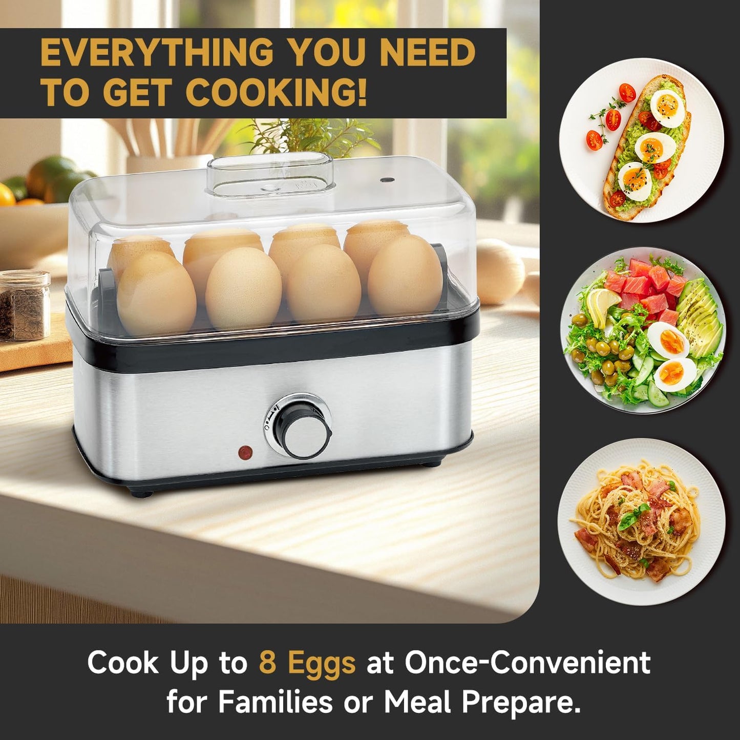 Skiennix Electric Egg Cooker - Rapid 8 Egg Capacity for Hard Boiled, Poached, Scrambled Eggs | Auto Shut Off