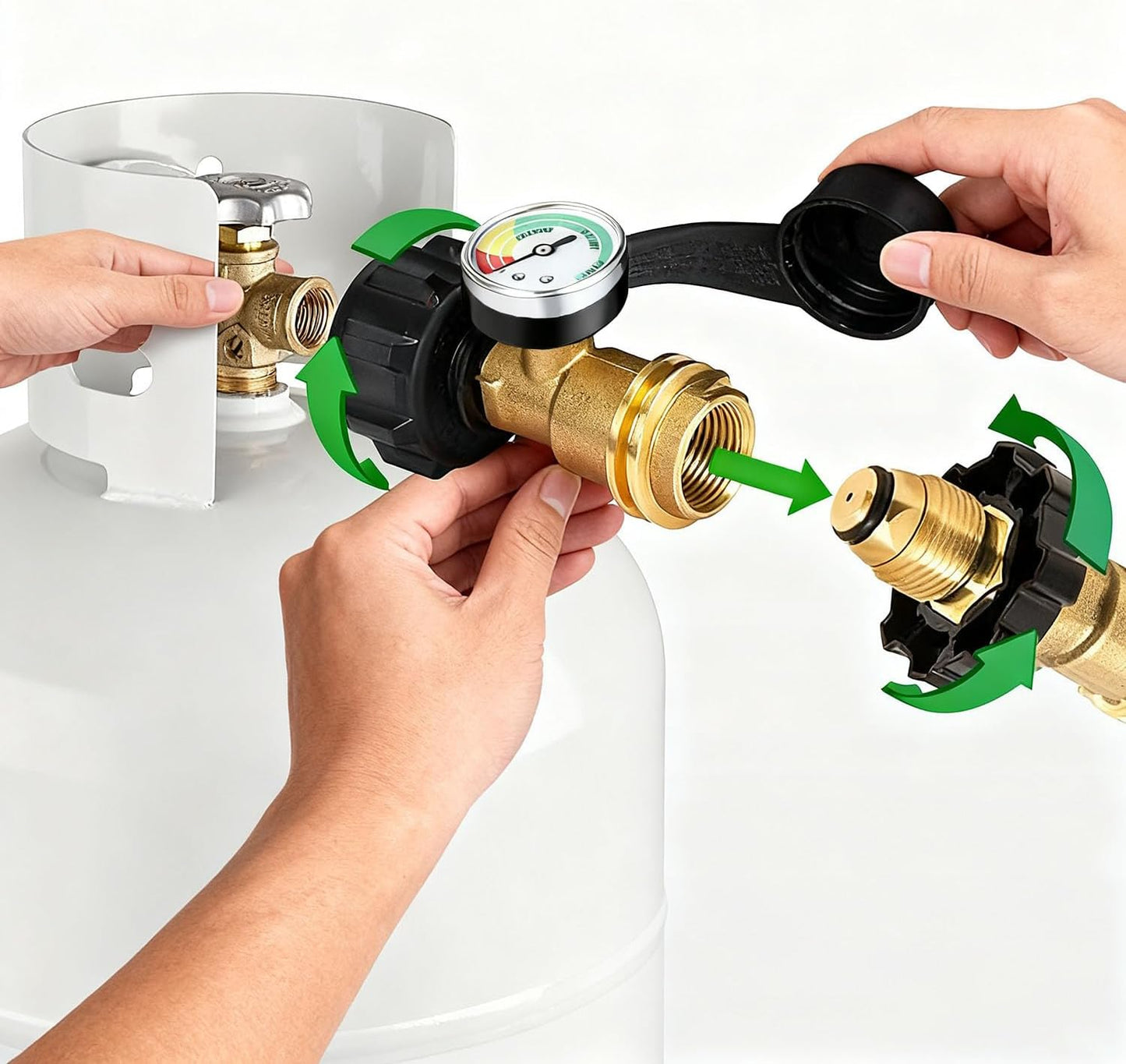 Propane Tank Gauge - Solid Brass Gas Pressure Meter | Easy Read Level Indicator for 5-40 LB Cylinders