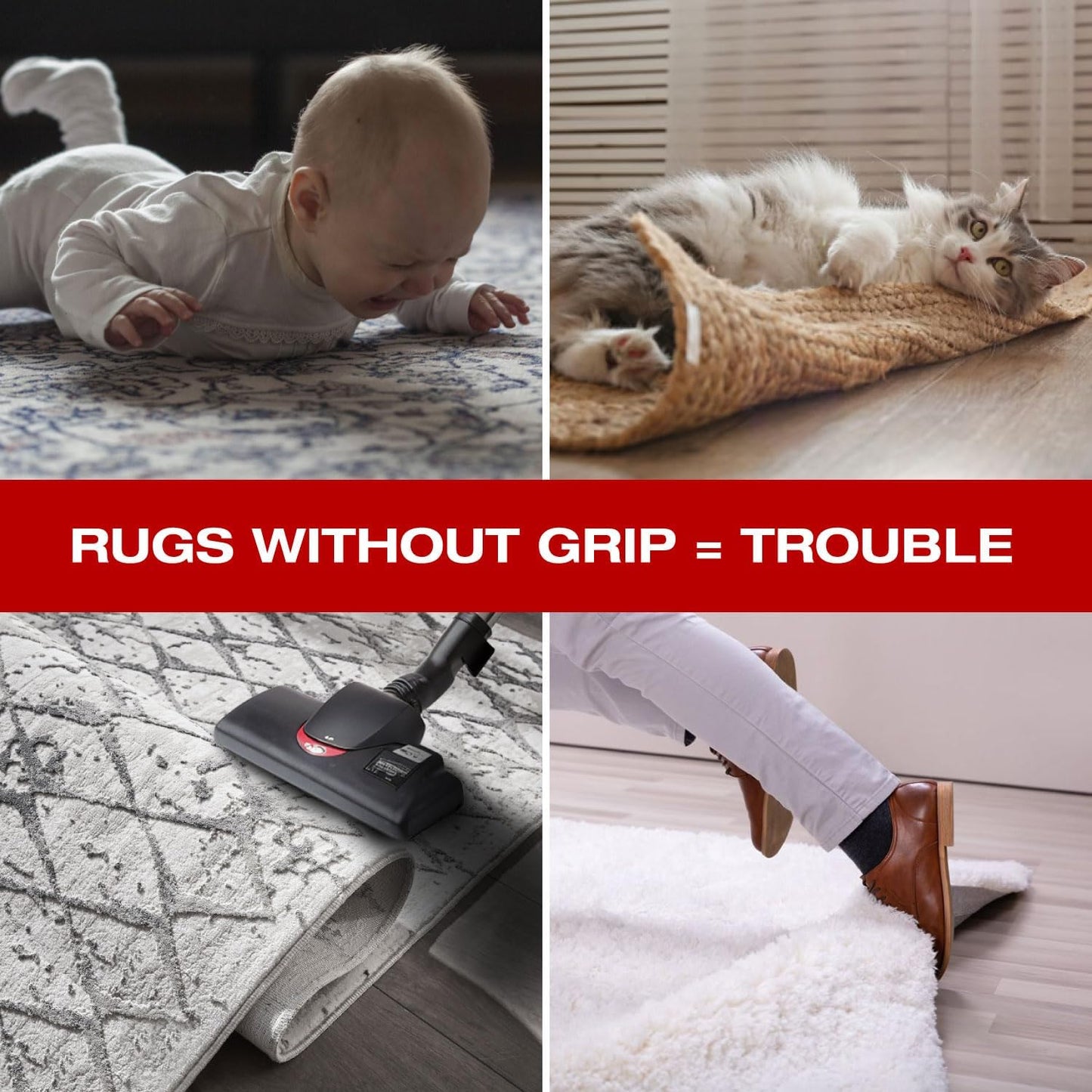 Skiennix Reusable Rug Grippers - Non-Slip Double-Sided Adhesive Pads for Hardwood & Tile | 8 Pieces