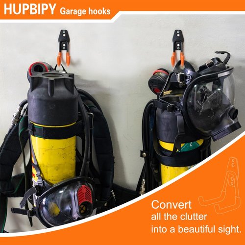 HUPBIPY Heavy Duty Garage Hooks - J-Shaped Wall Mounted Tool Organizer | 6 Pack for Ladders, Bikes, and More