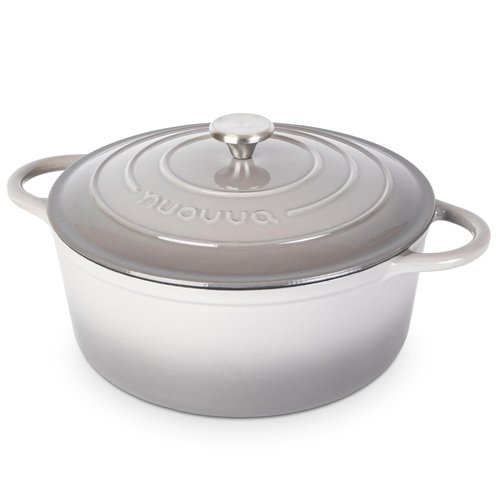 Cast Iron Dutch Oven with Lid – Non-Stick Ovenproof Enamelled Casserole Pot – Sturdy Dutch Oven Cookware – Grey, 7.3-Quart, 30cm – by Nuovva