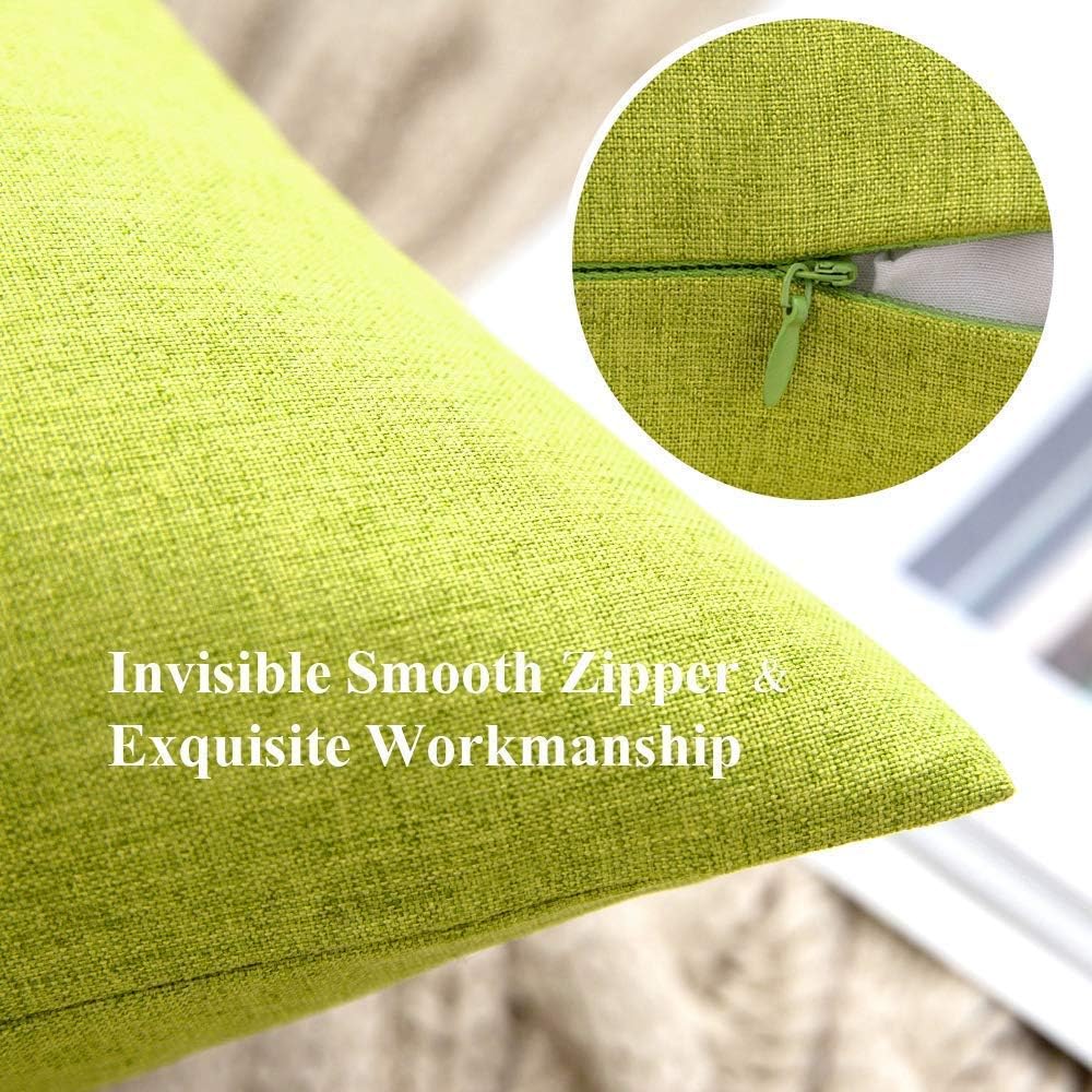 MIULEE Decorative Outdoor Throw Pillow Covers - Waterproof Faux Linen Cushion Cases | 24x24 Inch Green, Set of 2