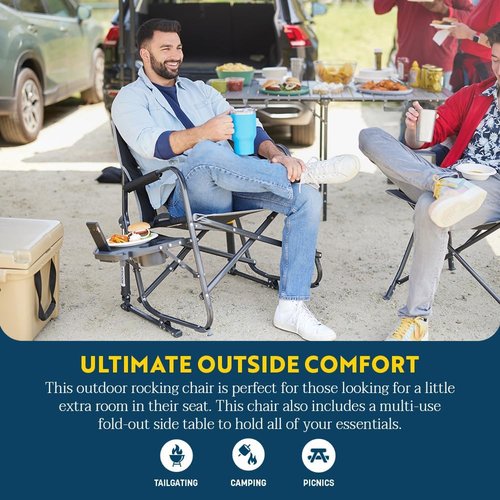 GCI Outdoor Freestyle Rocker XL Camping Chair - Portable Folding Rocking Chair with Side Table & Drink Holder - Red