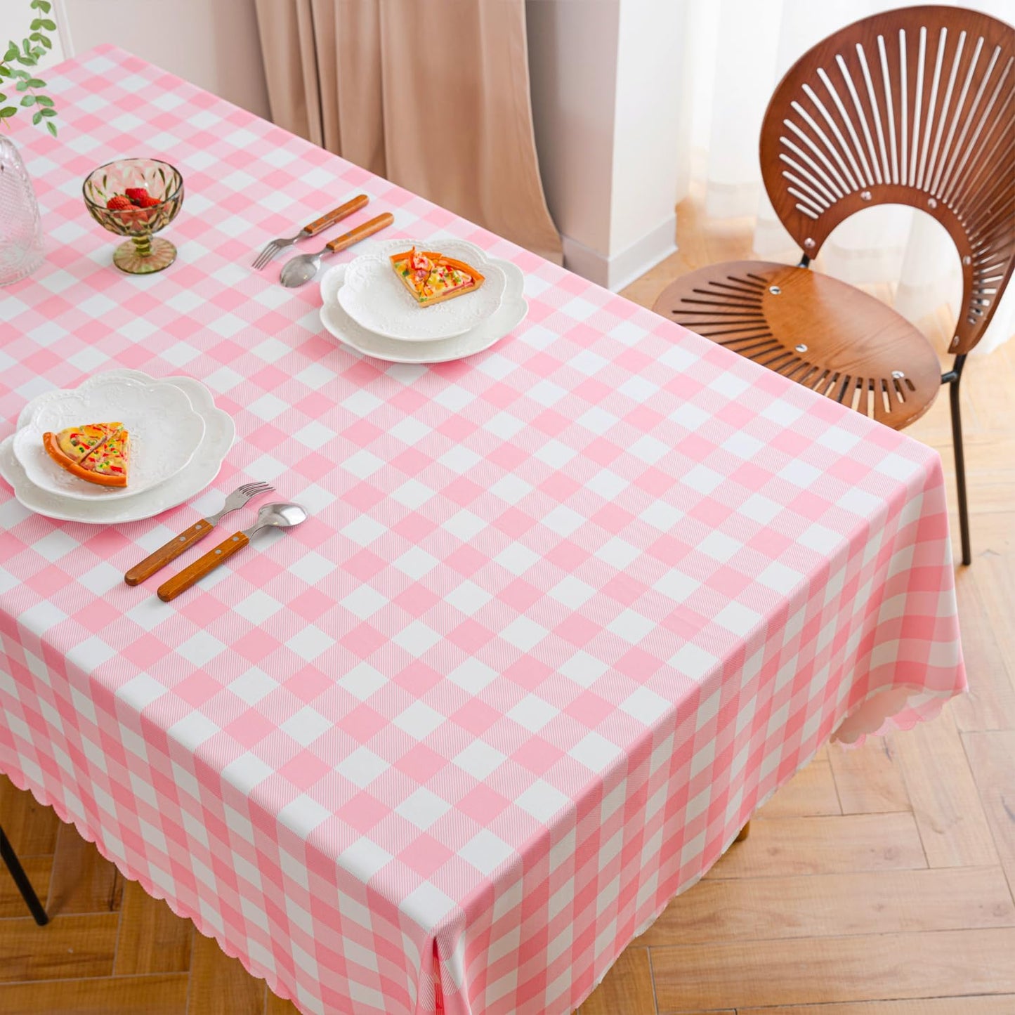 MANGATA CASA Pink Gingham Tablecloth for Rectangle Tables- Checkered Table Cloth Waterproof Kitchen & Table Linens-Polyester Buffalo Plaid Wrinkle Free Table Cover(Baby Pink 60x84in)