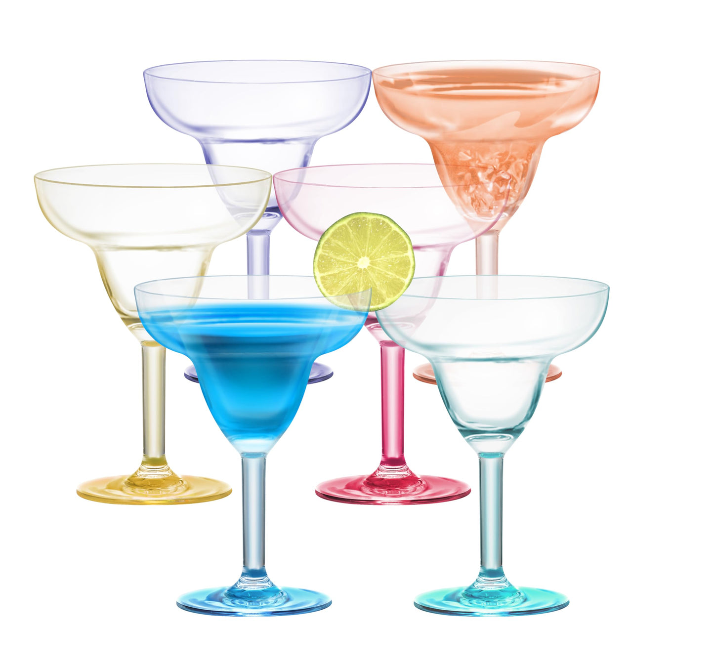 KOXIN-KARLU Classic 12 ounce Plastic Margarita Glasses Acrylic Glasses, set of 6 Multicolor