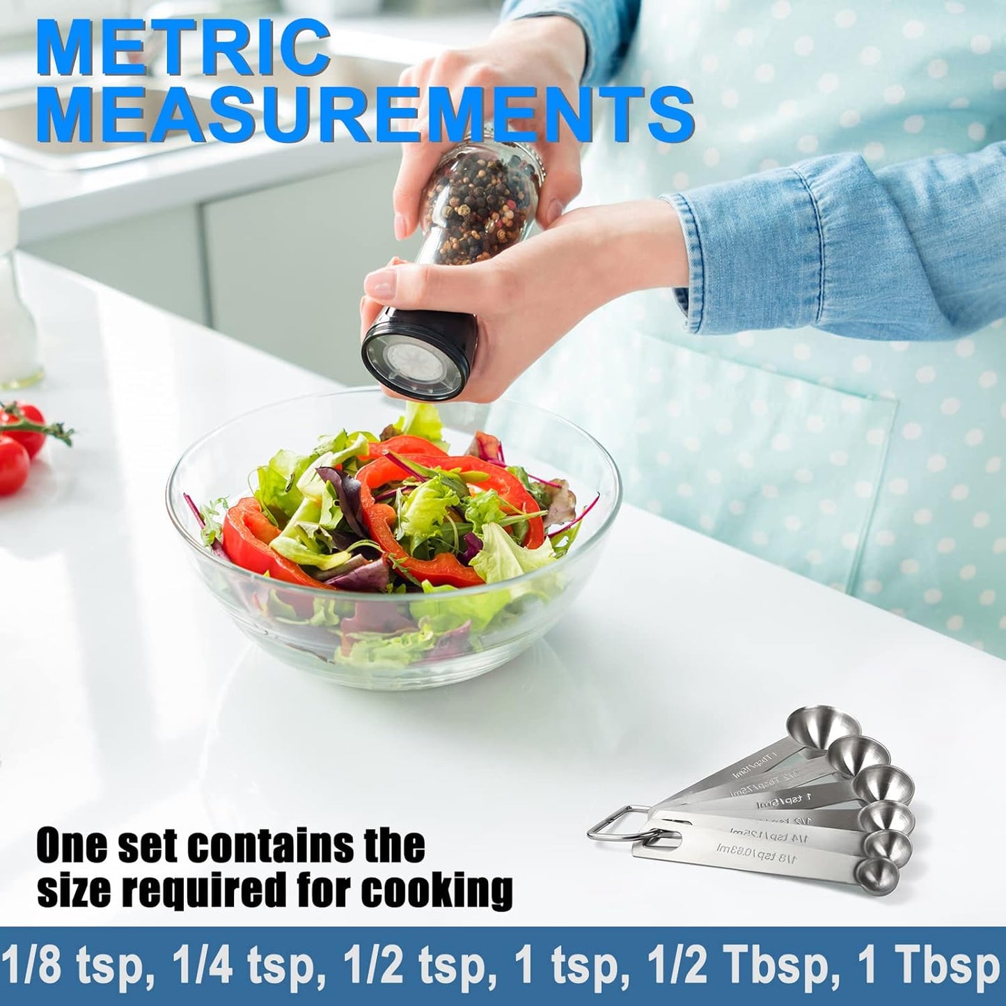 Premium Heavy Duty Stainless Steel Measuring Spoons Set by [Brand Name] | 6-Piece with Metric & US Measurements