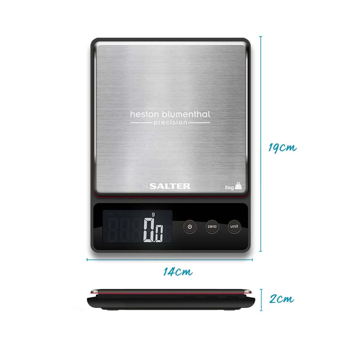 Salter Heston Blumenthal Precision 1140A HBBKDR Digital Kitchen Scales - Premium Compact Baking/Cooking Scale, for Weighing Food/Coffee and Liquid, 0.5 g Increments, Slim, Stainless Steel/Black